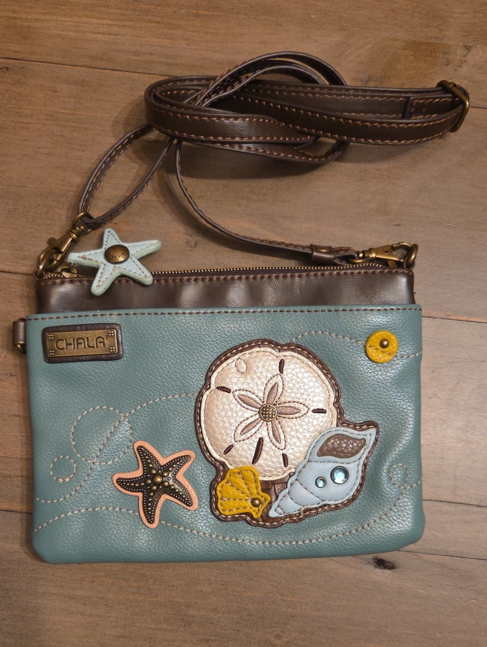 CHALA Boho Sand Dollar Mini Crossbody Bag Teal Coastal Like New